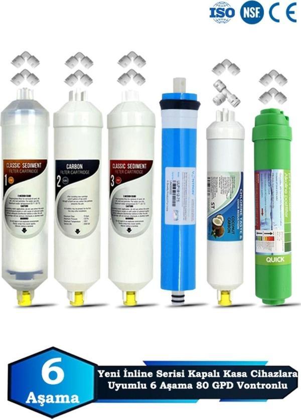 Yeni Seri İnline Kapalı Kasa Su Arıtma Cihazı Uyumlu 6 Aşama 80 GPD Vontron Membranlı Alkalinli Set - Image 1