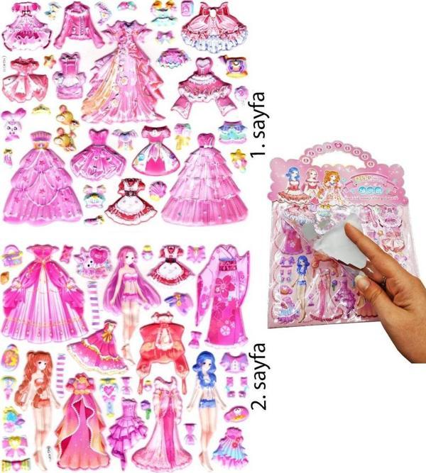 Sticker Kabartmalı Çantalı iki Sayfalı Sticker Seti (HQK010) - 21x17 cm-Anime Kız Giydirme - Image 1