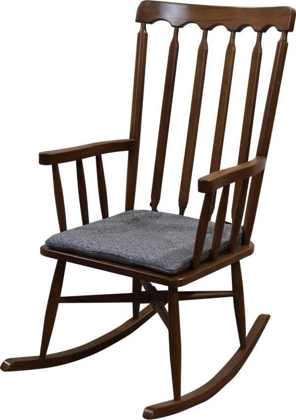 Sandalye 14602 Sallanan Model Bambu Kayın CEVİZ Lake Örgü kumaş minder El yapım - Image 1