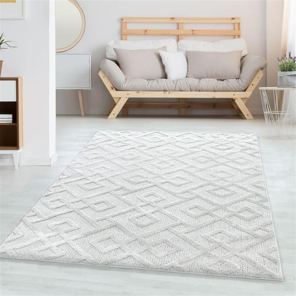 Modern yumuşak Bukle Taban kabartmalı 3D Labirent kare desenli Halı Krem - Image 1