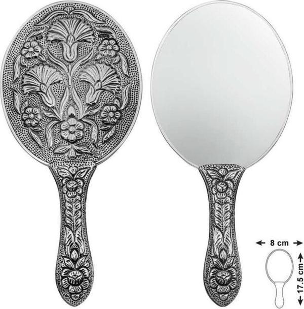 925 Ayar Gümüş Karanfil Motifli El Aynası - Image 1