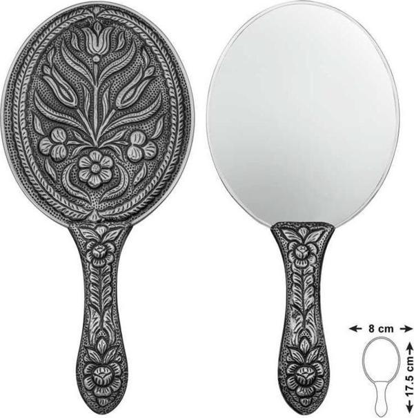 925 Ayar Gümüş Lale Motifli El Aynası - Image 1