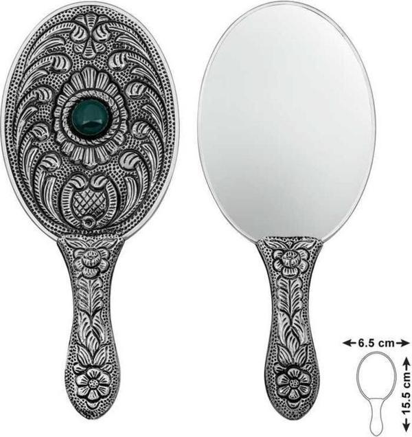 Gümüş Akik Taşlı El Aynası - Image 1