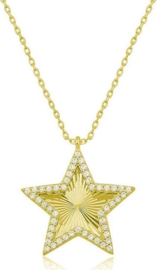 Gümüş Gold Fırfır Desenli Yıldız Kadın Kolye - Image 1