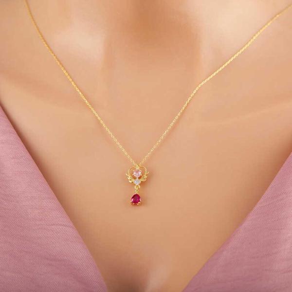 Gümüş Gold Kalpli Tek Taş Kadın Kolye - Image 1