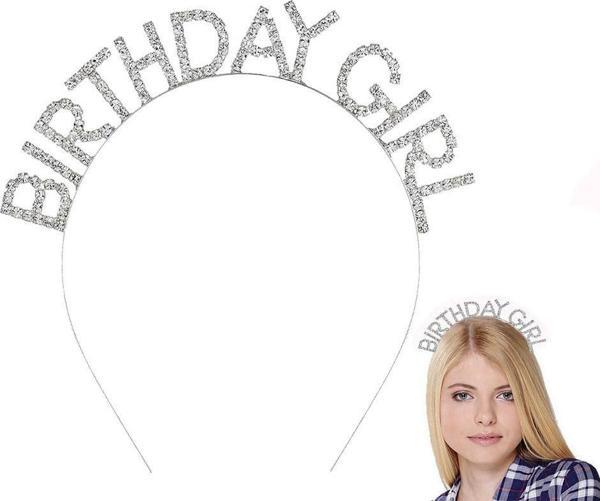Gümüş Kristal Taşlı Birthday Girl Doğum Günü Tacı İthal Ürün A Kalite 17x16 cm - Image 1
