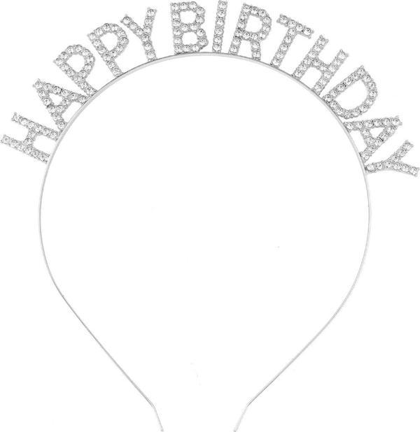 Gümüş Kristal Taşlı Happy Birthday Doğum Günü Tacı İthal Ürün A Kalite 17x16 cm - Image 1