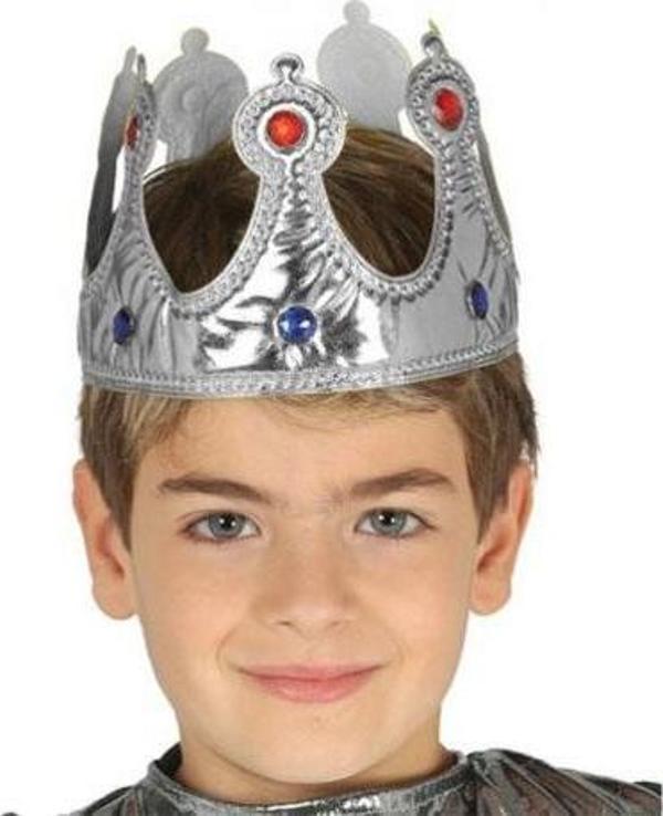 Gümüş Renk Kumaş Malzemeden İmal Çocuk Kral Tacı 57 cm - Image 1