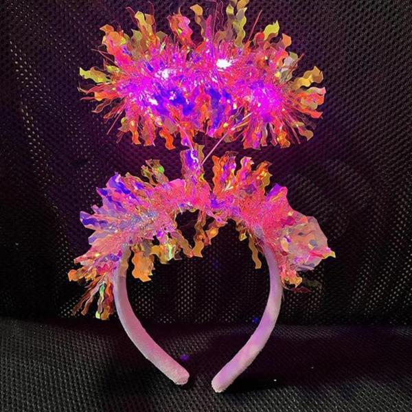 Pembe Renk Pembe Işıltılı Püsküllü Led Işıklı Parlak Hologramlı Taç 25x12 cm - Image 1