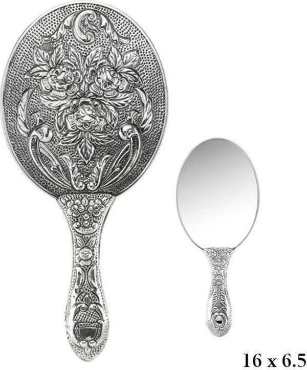 925 Ayar Gümüş Gül Desenli El Aynası - Image 1