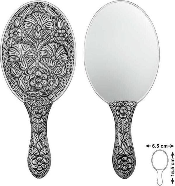 925 Ayar Gümüş Karanfil Motifli El Aynası - Image 1