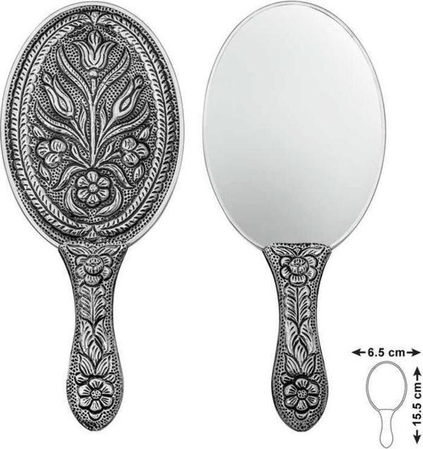 925 Ayar Gümüş Lale Motifli El Aynası - Image 1