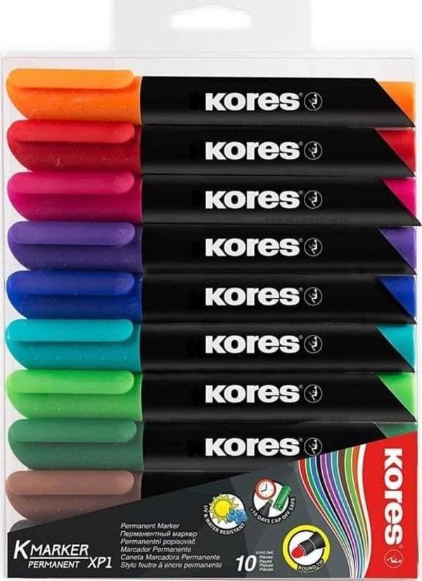 Kores K-Marker XP1 Permanent Marker Yuvarlak Uç 10 Renk - Image 1