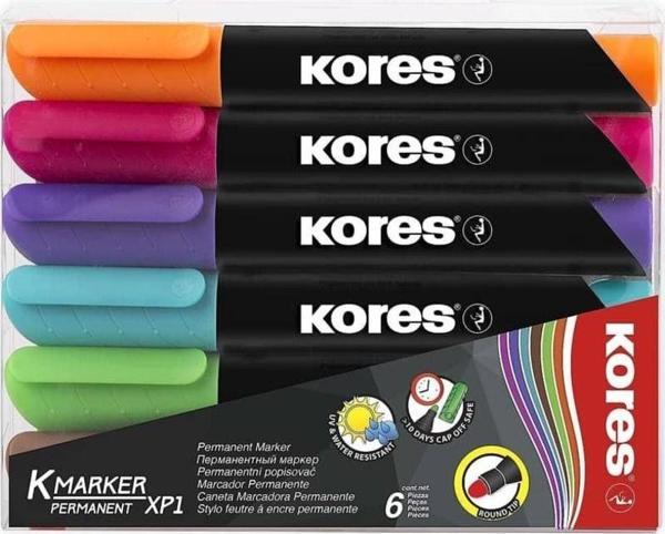 Kores K-Marker XP1 Permanent Marker Yuvarlak Uç 6 Renk - Image 1