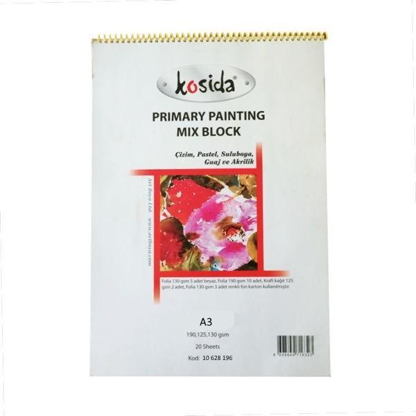 Ponart Kosida Primary Painting Mix Blok Spralli A3 Karma Resim Defteri - Image 1