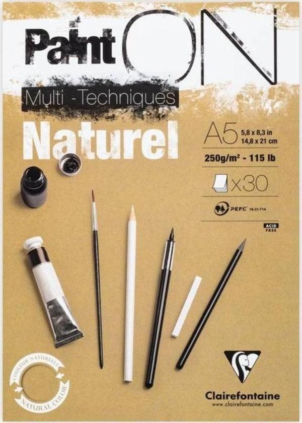 Clairefontaine Paint'On Naturel Multi-Techniques Karışık Teknik Blok 250 gr. 30 Yp. A5 - Image 1