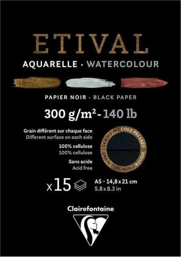 Clairefontaine Etival Siyah Suluboya Blok 300 gr. 15 Yp. A5 - Image 1