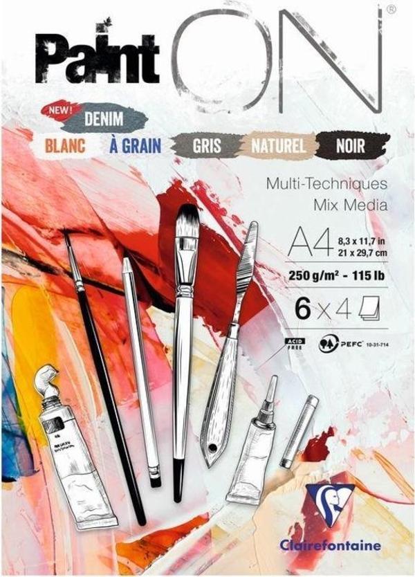 Clairefontaine Paint'On Mix Media 6 Renk Multi-Techniques Karışık Teknik Blok 250 gr. 24 Yp. A4 - Image 1