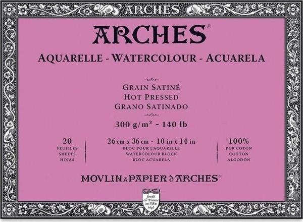Arches Suluboya Blok Hot Press Natural White 300 gr 26x36 cm 20 Sayfa - Image 1