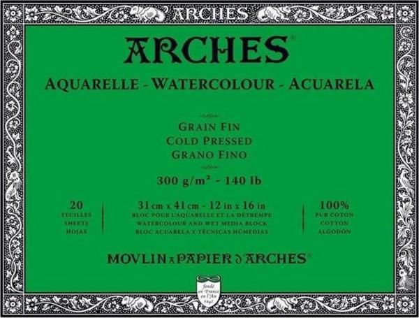 Arches Suluboya Blok Cold Press Natural White 185 gr 31x41 cm 20 Sayfa - Image 1
