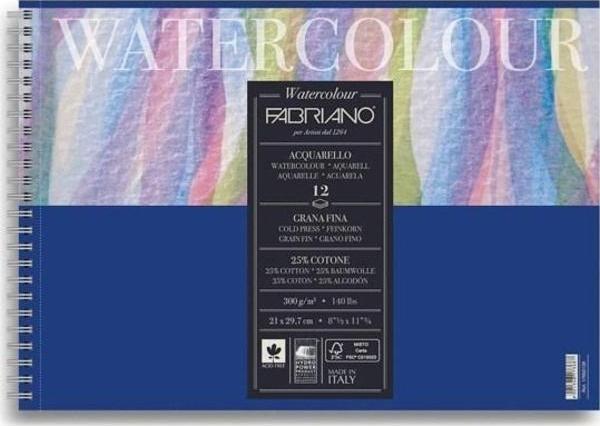 Fabriano Watercolour Spiralli Suluboya Defteri 300 gr. A4 12 yp. Soğuk Basım - Image 1