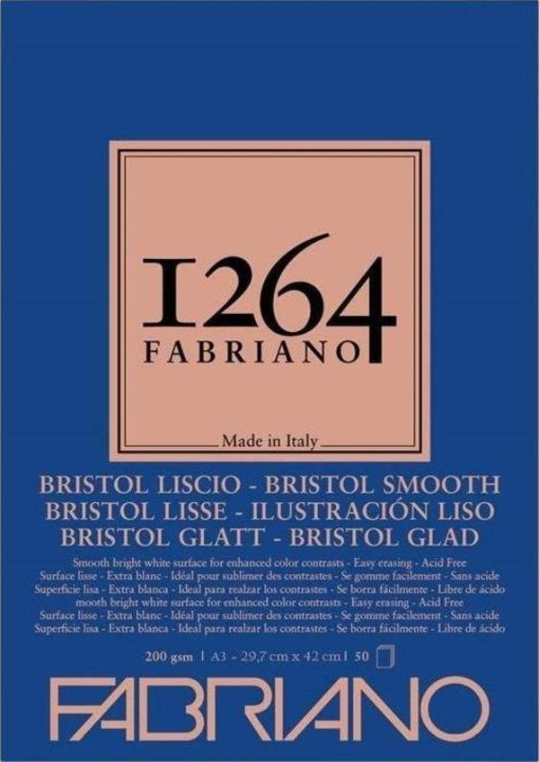 Fabriano 1264 Bristol Smooth Çok Amaçlı Pürüzsüz Blok 200 gr A3 50 yp - Image 1