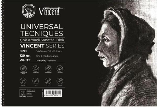 Vincent Universal Tecniques White Çok Amaçlı Sanatsal Blok 120 gr 35x50 cm 15 Sayfa - Image 1