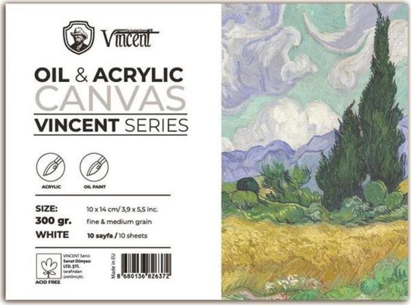 Vincent Oil & Acrylic Canvas White Tuval Dokulu Blok 300 gr 10x14 cm 10 Sayfa - Image 1