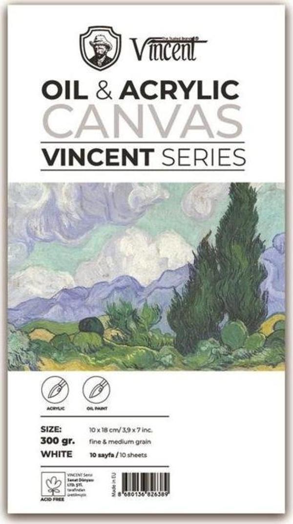 Vincent Oil & Acrylic Canvas White Tuval Dokulu Blok 300 gr 10x18 cm 10 Sayfa - Image 1