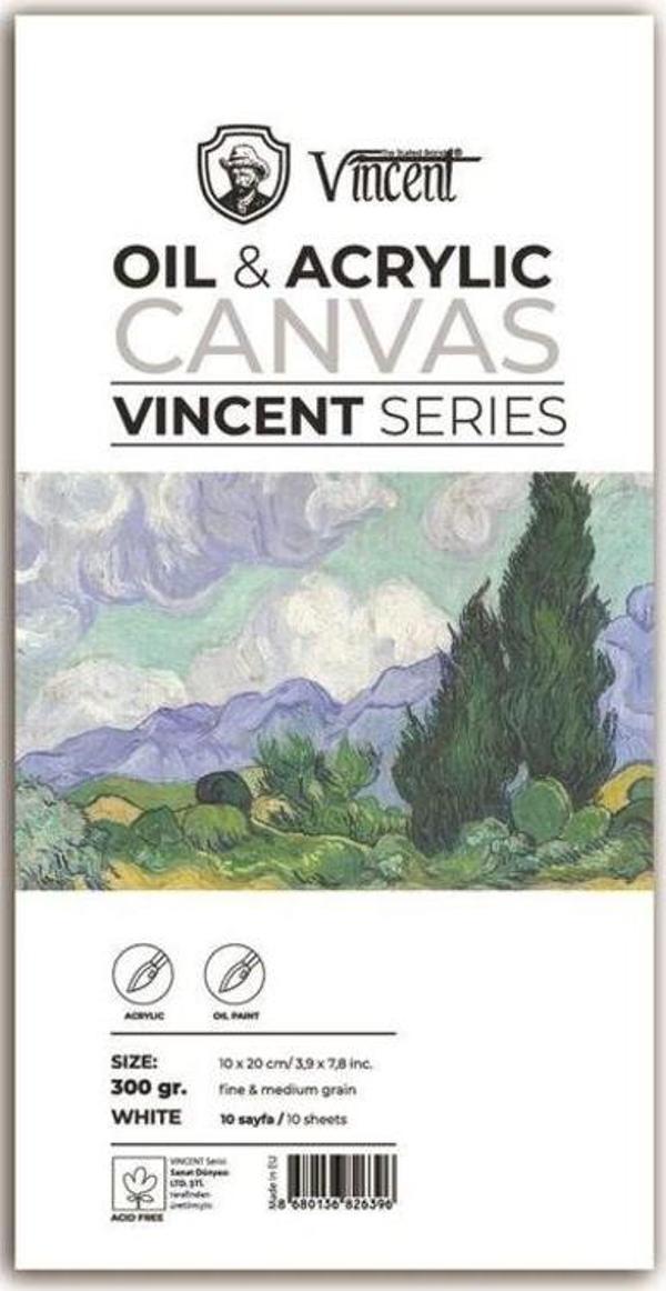 Vincent Oil & Acrylic Canvas White Tuval Dokulu Blok 300 gr 10x20 cm 10 Sayfa - Image 1