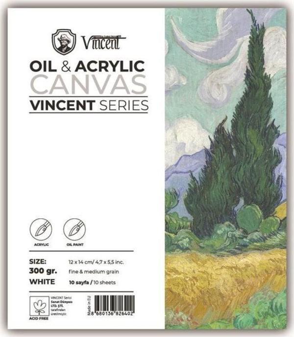 Vincent Oil & Acrylic Canvas White Tuval Dokulu Blok 300 gr 12x14 cm 10 Sayfa - Image 1