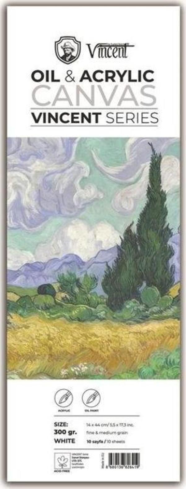 Vincent Oil & Acrylic Canvas White Tuval Dokulu Blok 300 gr 14x44 cm 10 Sayfa - Image 1