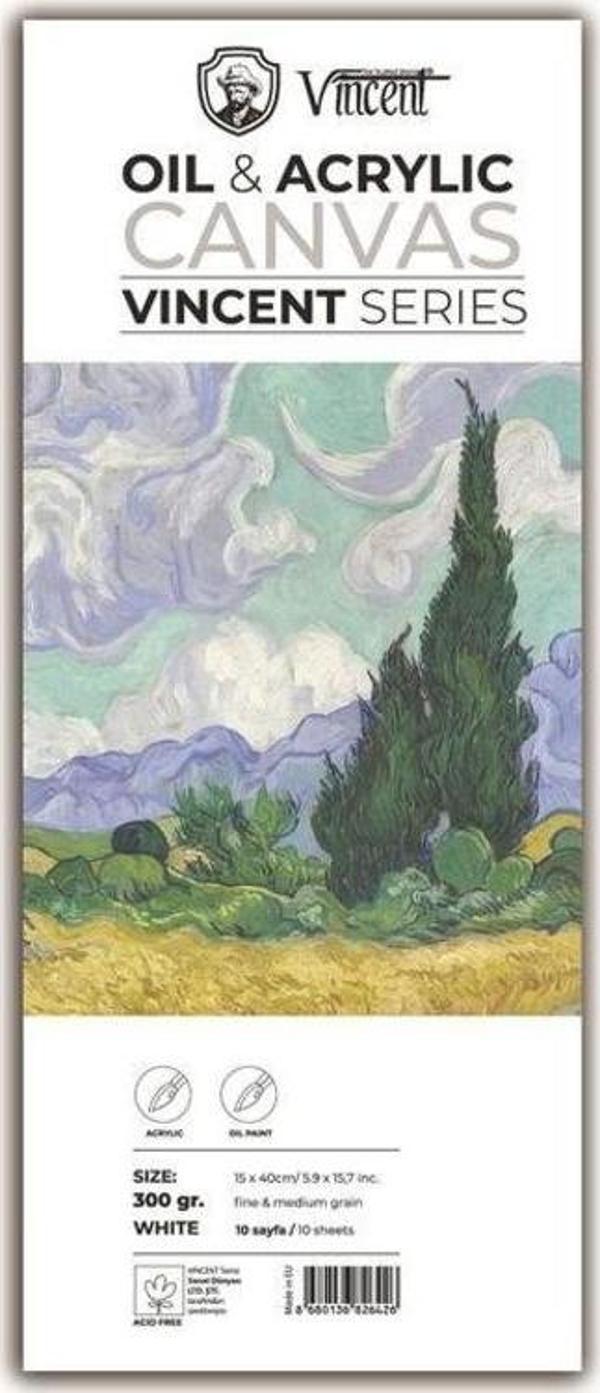 Vincent Oil & Acrylic Canvas White Tuval Dokulu Blok 300 gr 15x40 cm 10 Sayfa - Image 1