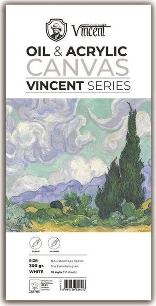 Vincent Oil & Acrylic Canvas White Tuval Dokulu Blok 300 gr 16,5x34 cm 10 Sayfa - Image 1
