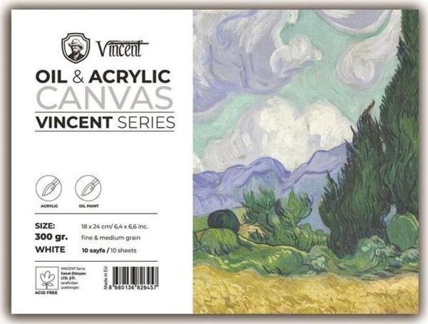 Vincent Oil & Acrylic Canvas White Tuval Dokulu Blok 300 gr 18x24 cm 10 Sayfa - Image 1
