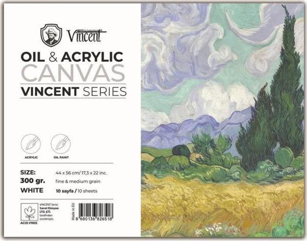 Vincent Oil & Acrylic Canvas White Tuval Dokulu Blok 300 gr 44x56 cm 10 Sayfa - Image 1