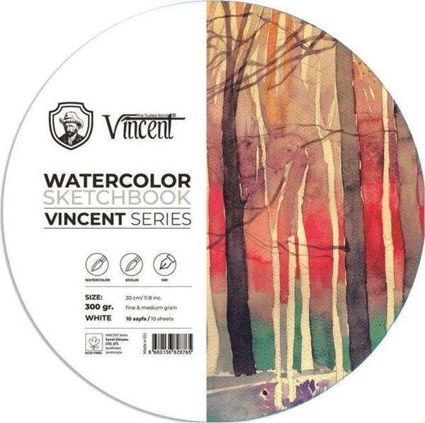 Vincent Watercolor Sketchbook White Daire Suluboya Blok 300 gr 30 cm 10 Sayfa - Image 1