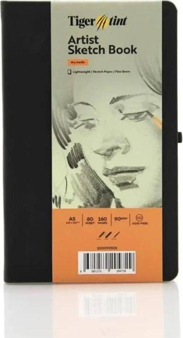 Tigertint Sketch Book Sert Kapaklı Eskiz Defteri 90 gr A5 80 yp Siyah - Image 1