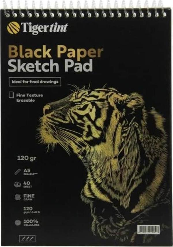 Tigertint Siyah Kağıt Eskiz Defteri A5 120 gr 40 yp  - Image 1