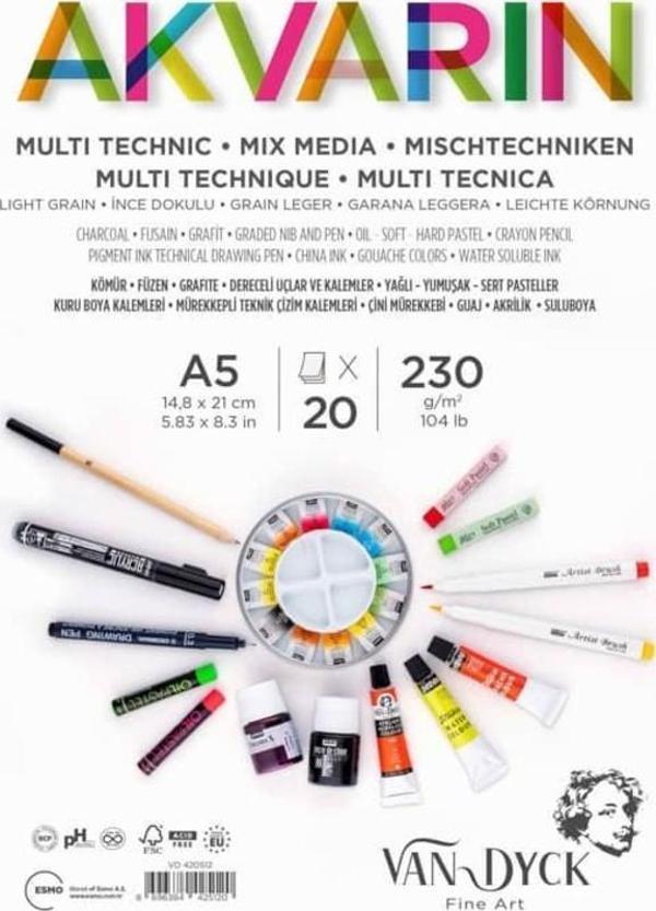 Van Dyck Akvarin Multi Purpose Sanatsal Blok 230 gr 20 yp A5 Spiralli - Image 1