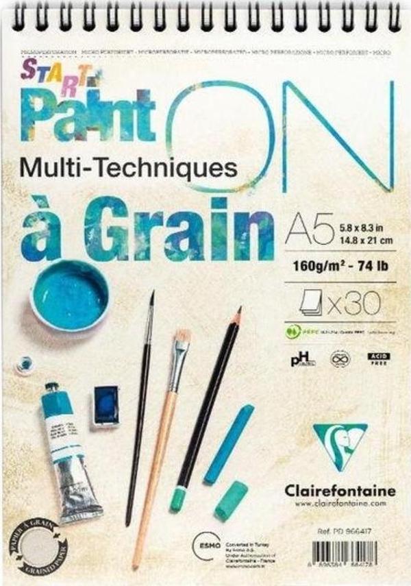 Clairefontaine Paint'On a Grain Start Çizim Blok 160 gr. 30 Yp. A5 - Image 1