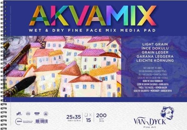 Van Dyck Akvamix Multi Teknik Sanatsal Blok 200 gr 15 yp 25x35 cm Spiralli - Image 1