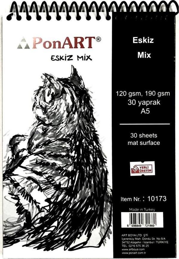 Ponart Eskiz Mix Blok Spiralli 120-190 gr. 30 Sayfa A5 - Image 1