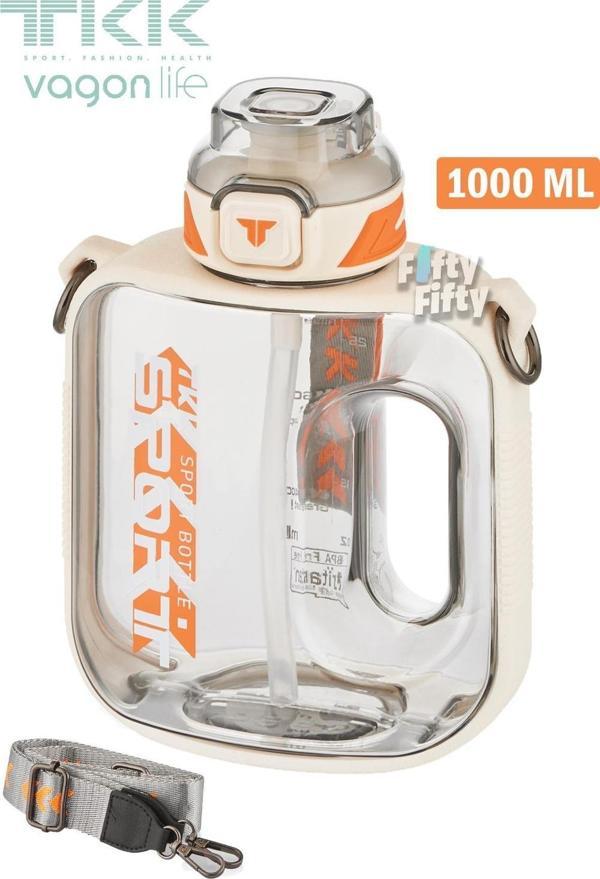 TKK 1000 ML Çift Kullanım Pipetli/Rahat içim Bpa İçermeyen Askılı Tritan Su Matarası FFTKK1022-1000 - Image 1