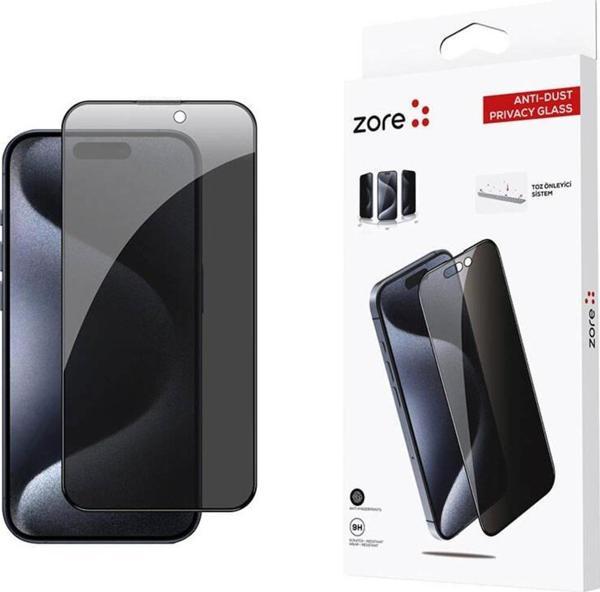 Apple iPhone 15 Pro Zore Anti-Dust Privacy Temperli Ekran Koruyucu - Image 1