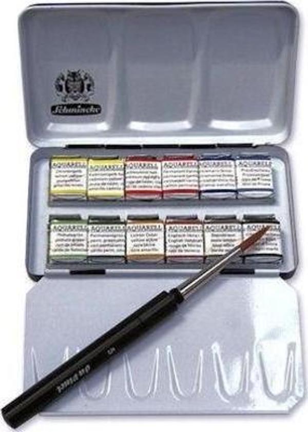 Schmincke Horadam Aquarell Taş Sulu Boya 1/2 Tablet 12 Renk + Da Vinci Fırça Compact Set - Image 1
