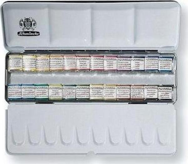 Schmincke Horadam Aquarell Taş Sulu Boya 1/2 Tablet 24 Renk Metal Set - Image 1