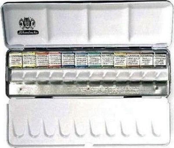 Schmincke Akademie Aquarell Taş Sulu Boya 1/2 Tablet 12 Renk + Extra Hazne Metal Set - Image 1