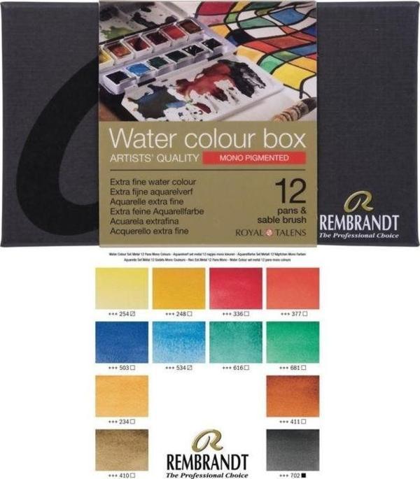 Talens Rembrandt Sulu Boya 12 Renk Metal Kutu Mono Pigmented - Image 1