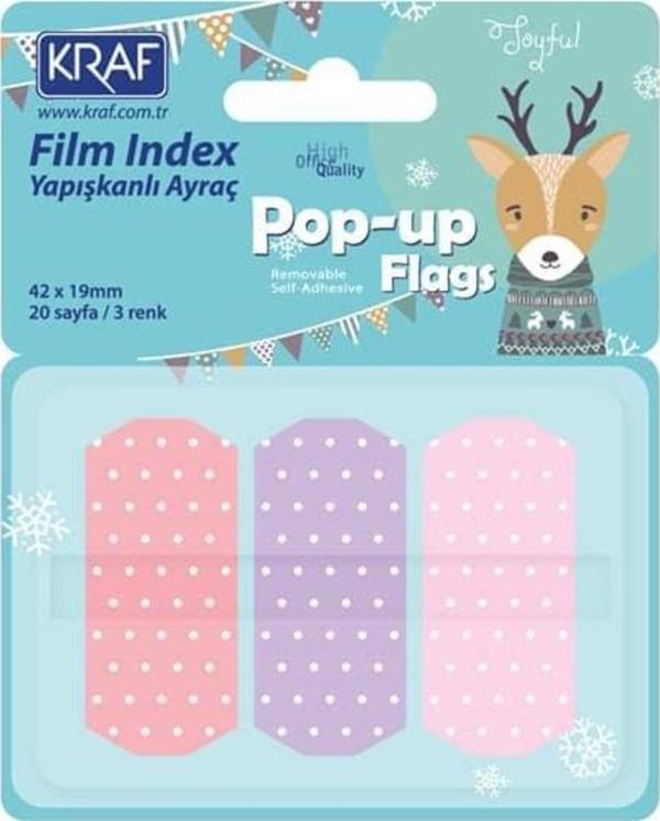 Kraf Index Film (PP) Pop-Up 3 Renk x 20 yp 42x19 mm Pastel Puantiyeli 4219-1 - Image 1